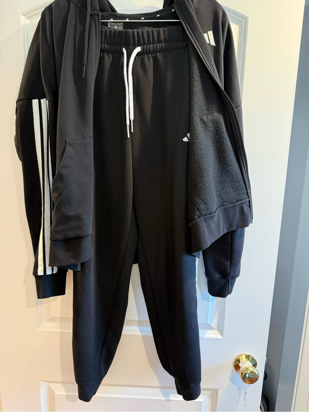 Black Adidas Essentials Full Zip Hoodie and Track Pants Size Large - Picture 3 of 5